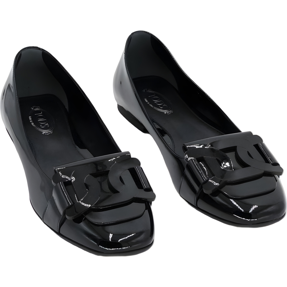 TOD'S Gomma Flat Patta Catena Leather Loafer Black Size EU 37 Size 37EU